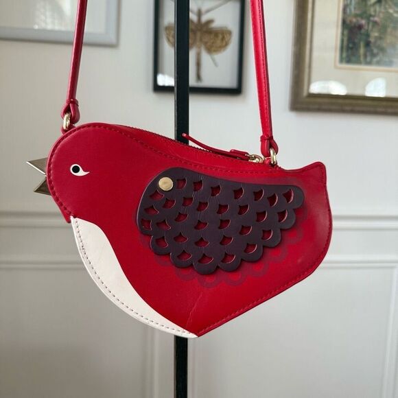 Kate Spade New York Ooh La La Red Carpet Bird Crossbody Purse Leather $356